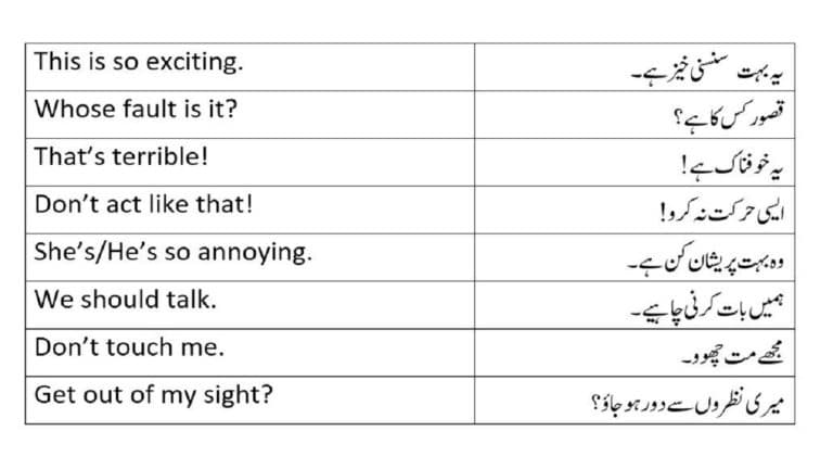 Short English sentences with Urdu meanings