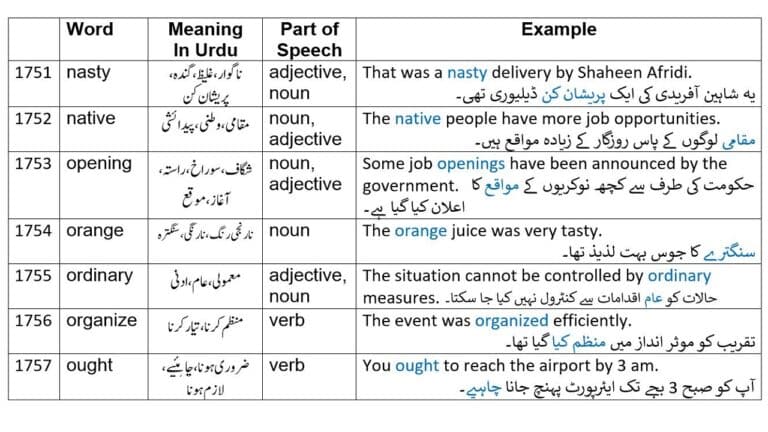 nasty meaning in Urdu