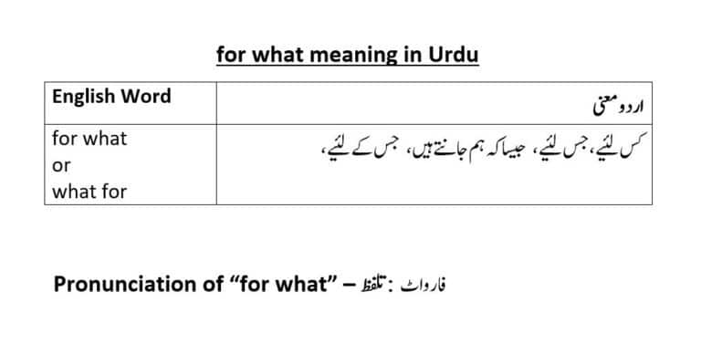 for what meaning in Urdu