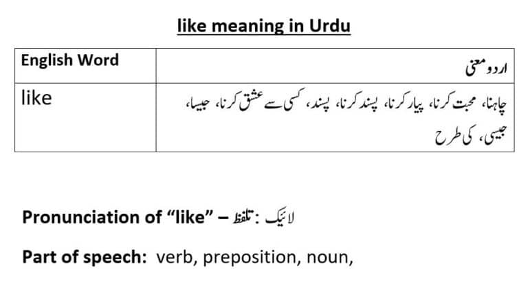 like meaning in Urdu