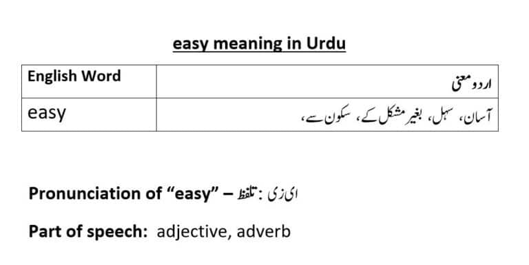 easy meaning in Urdu