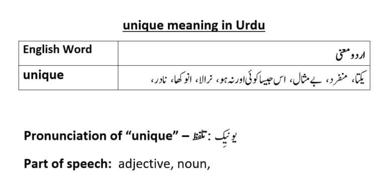 unique meaning in Urdu