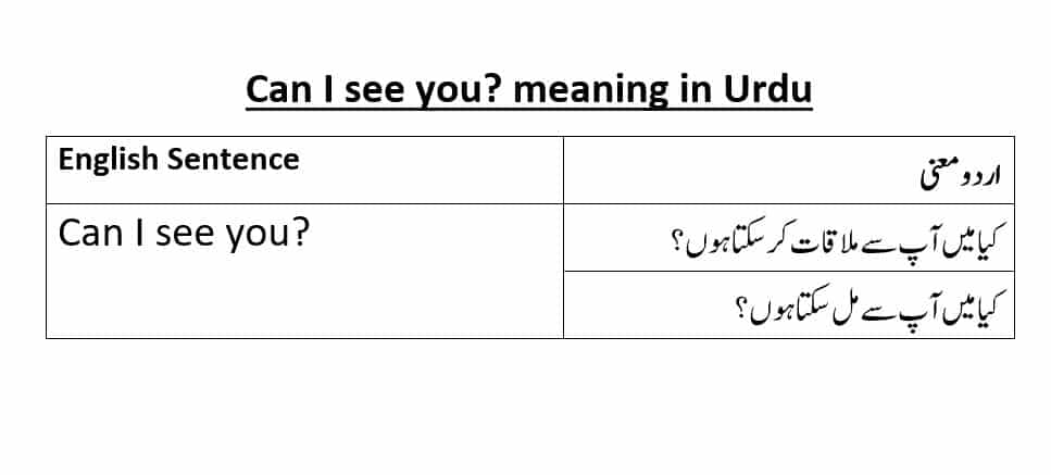 Can I See U Meaning In Urdu